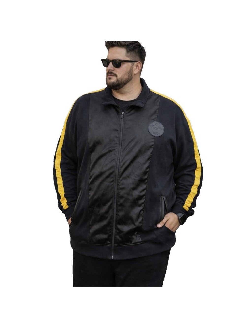 Vie Riche Paris Mens Track Jacket Black Yellow Stripe Satin Panel Full Zip 2XL